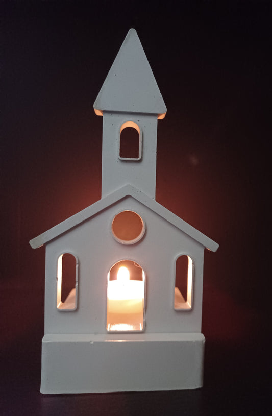 Handmade, Cement, Charming Church Tealight Holder