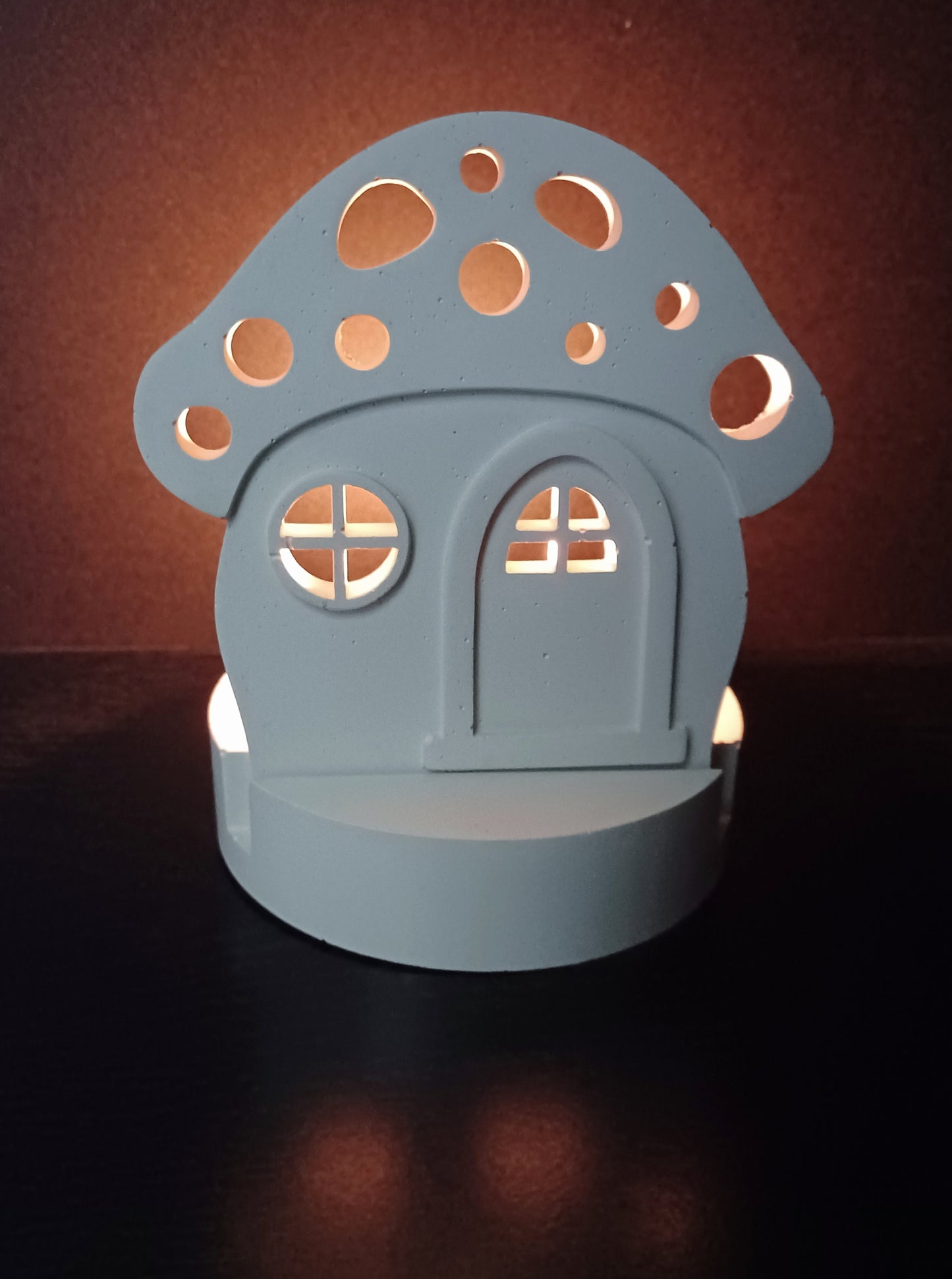 Handmade, Cement, Charming Mushroom Cottage Tealight Holder