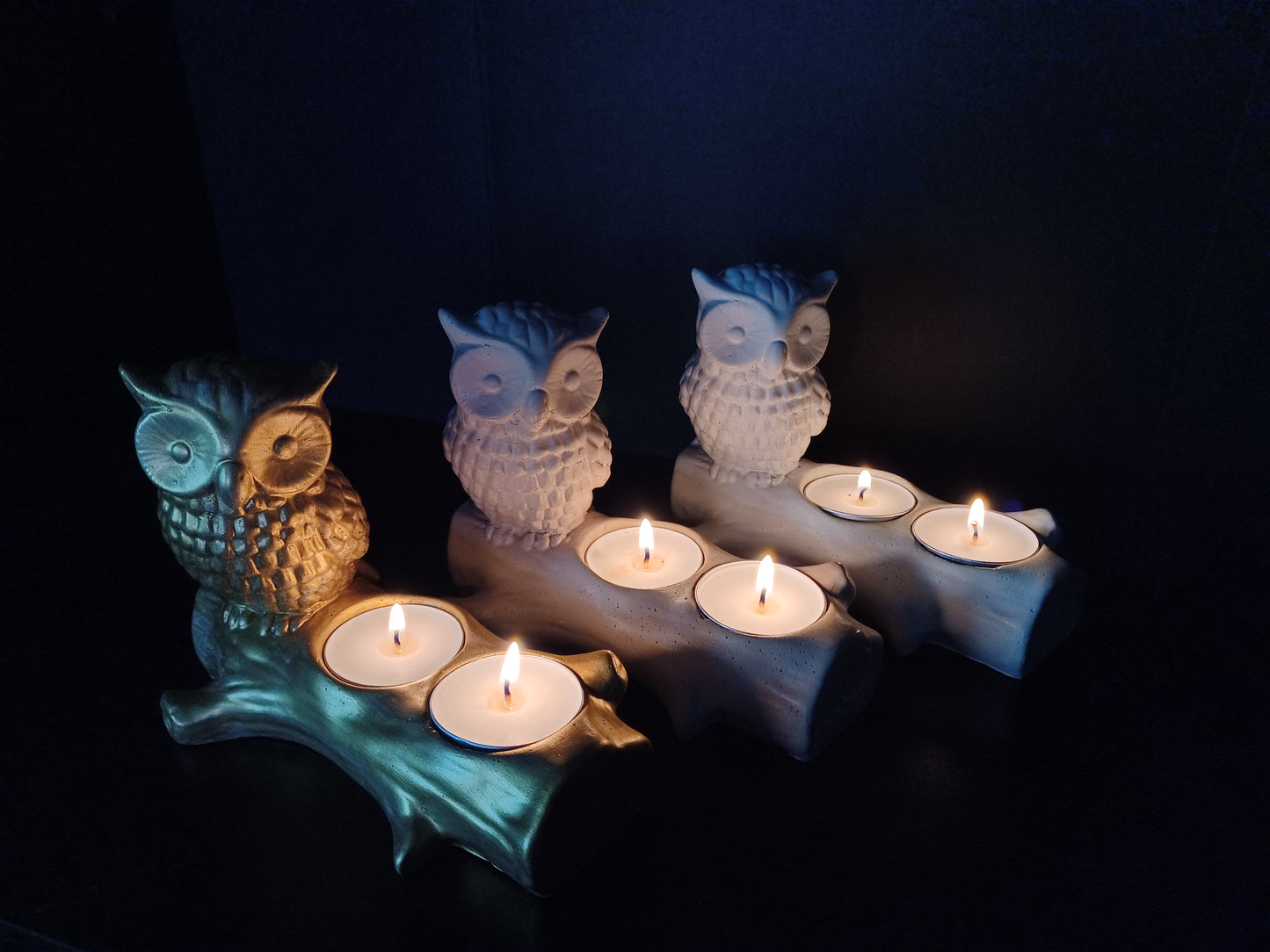 Handmade Cement Owl Tealight Holder (Black)