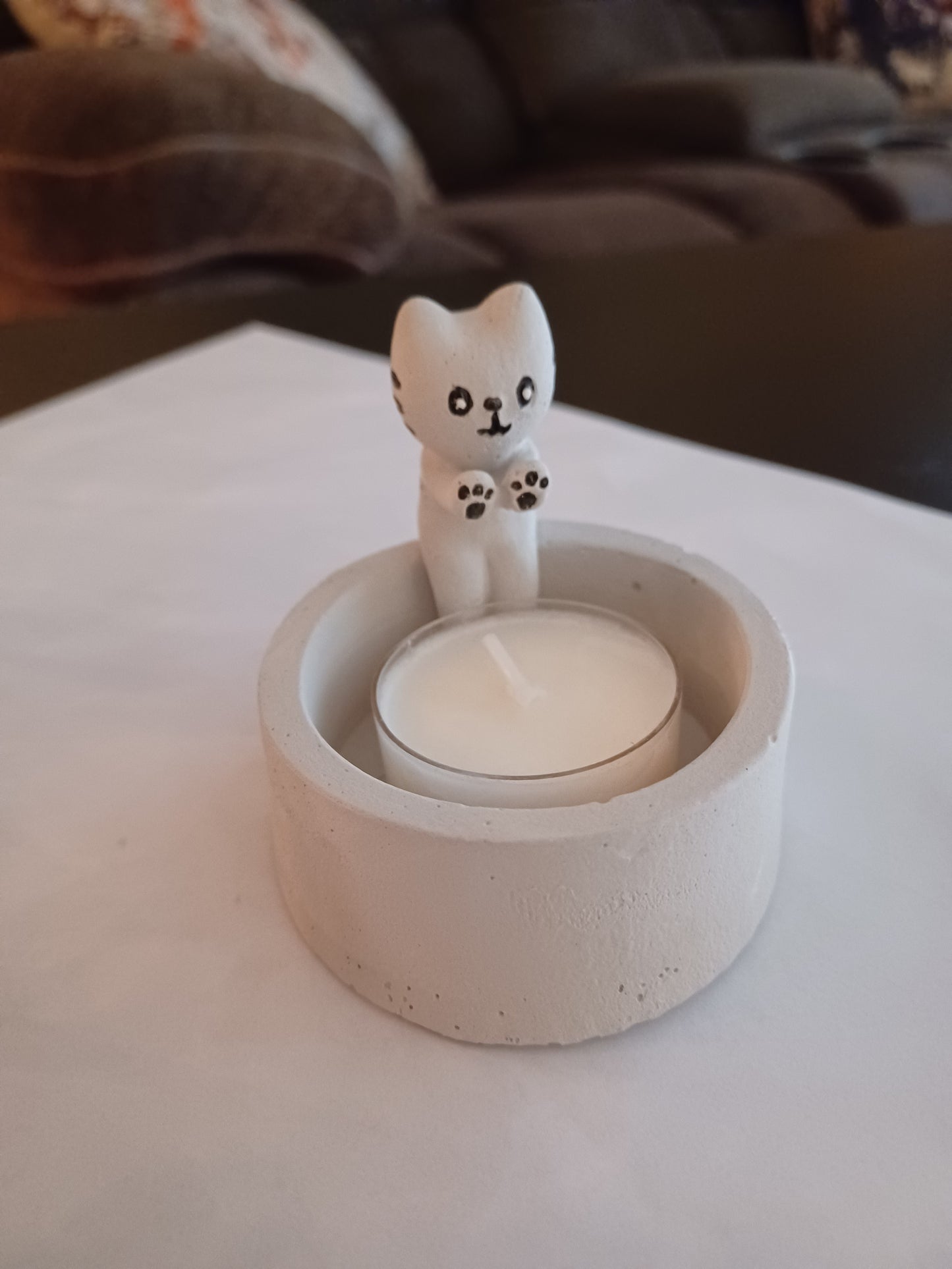 "Chilly Paws" Handmade Cement Kitty Tealight Holder