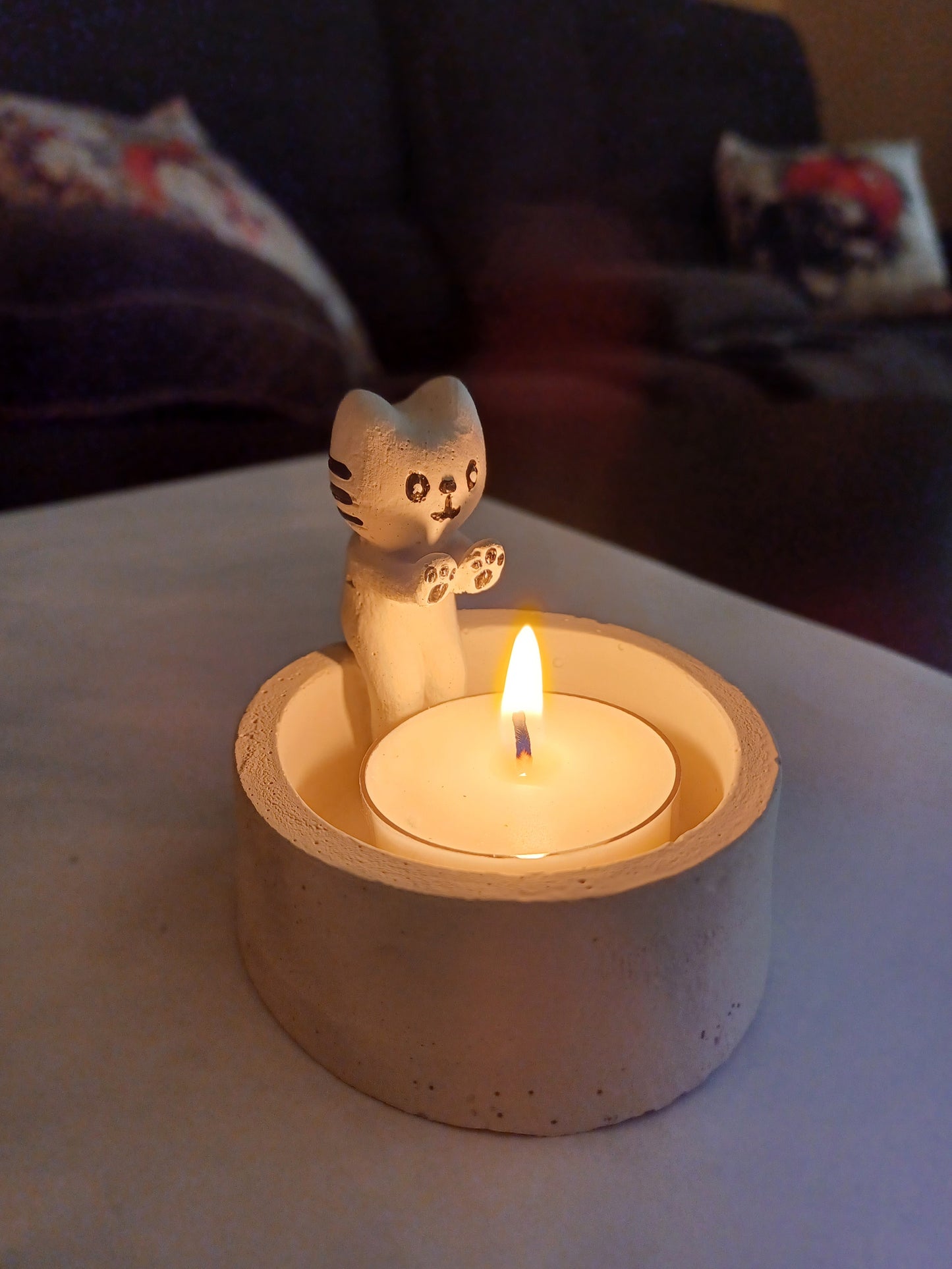 "Chilly Paws" Handmade Cement Kitty Tealight Holder