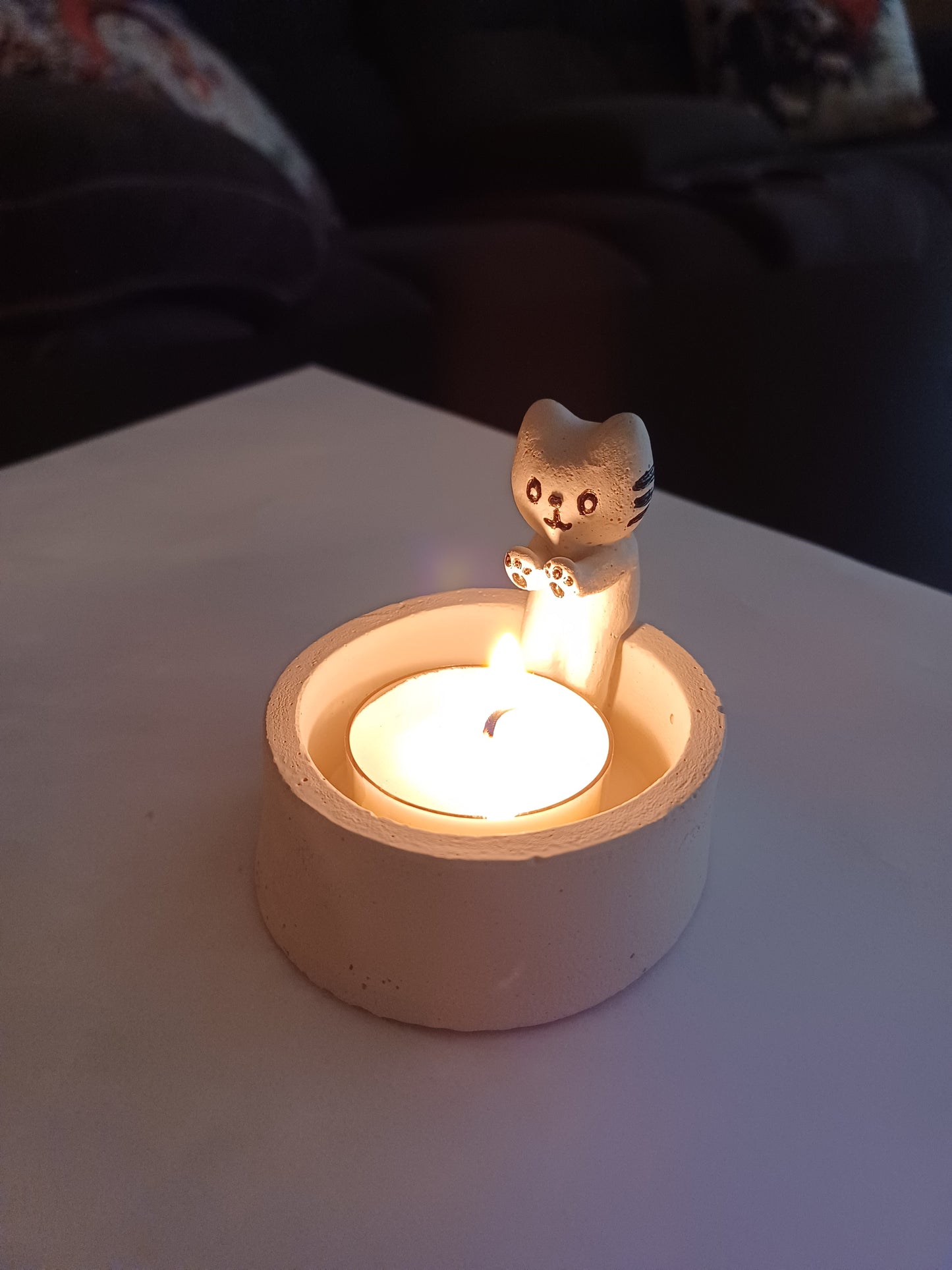 "Chilly Paws" Handmade Cement Kitty Tealight Holder