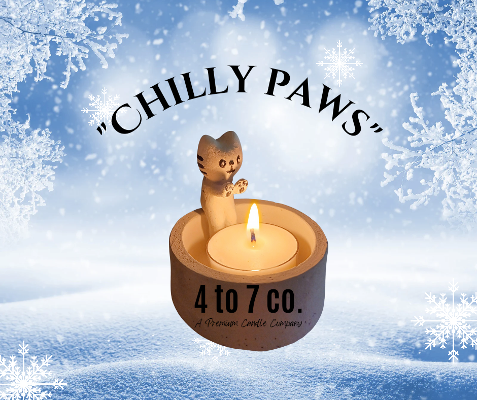 "Chilly Paws" Handmade Cement Kitty Tealight Holder