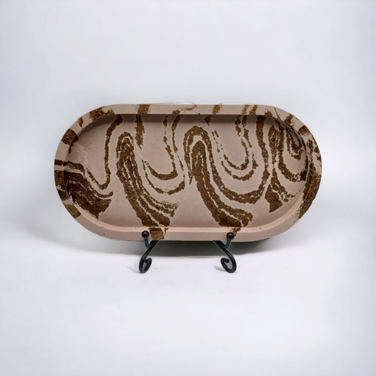 Metallic Chocolate Brown Swirled, Brown, Handmade, Cement Decorative Tray