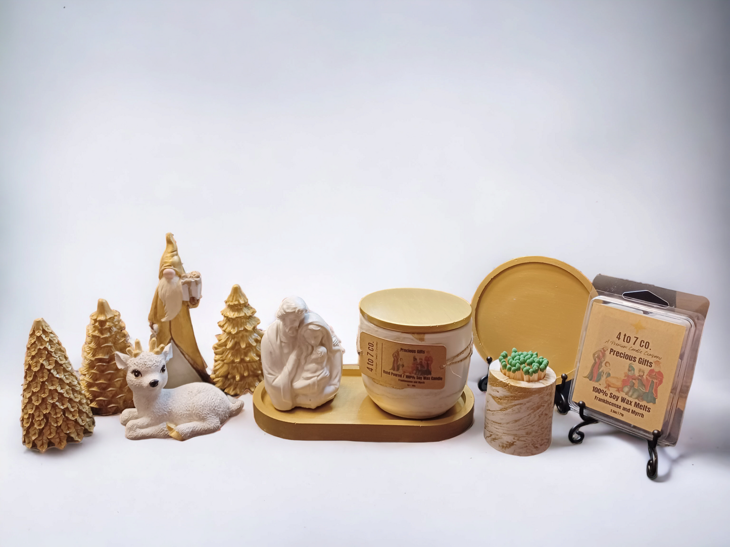 Handmade Cement, Matalic Gold Swirl "Mini Jar" Match Stick Holder Set