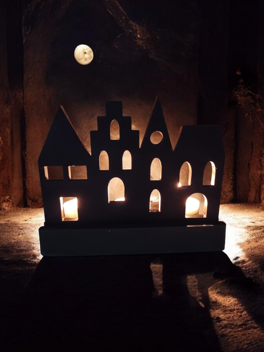 Handmade, Cement, Spooky Village (3) Tealight Holder