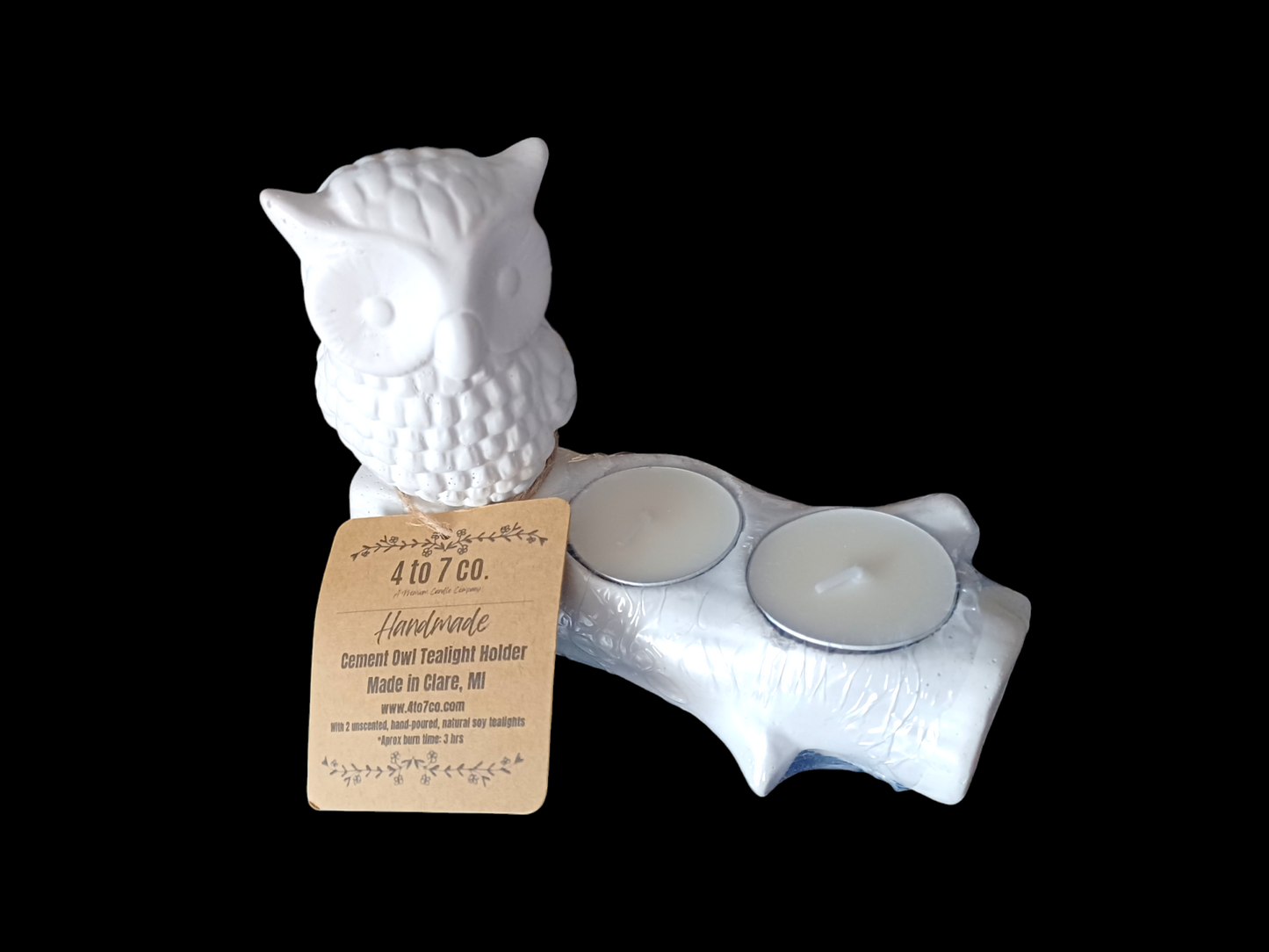 Handmade Cement Owl Tealight Holder (White)